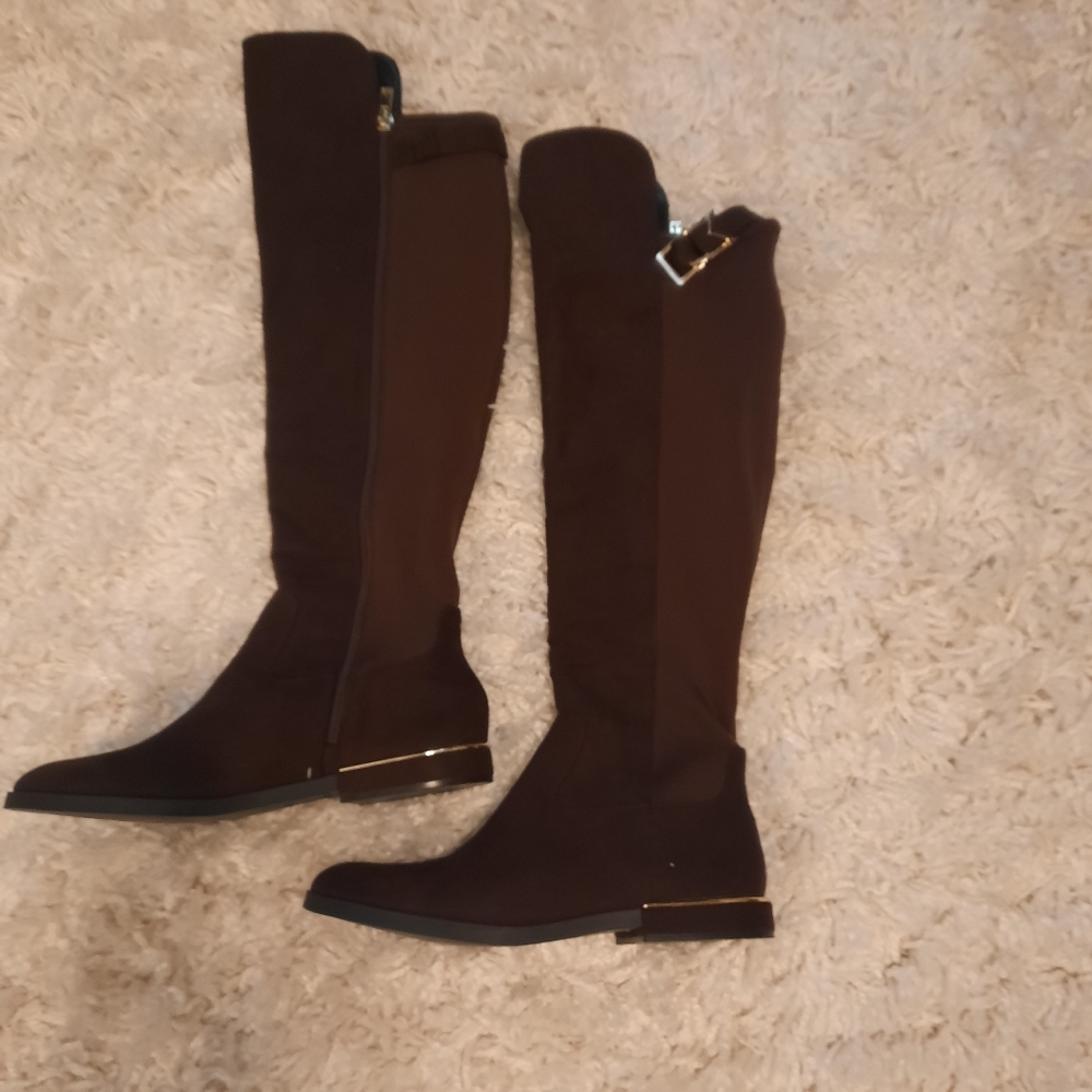 Calvin Klein Brown Suede Tall Riding Boots NEW